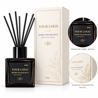 Diffuseur de parfum d'ambiance personnalisé en verre noir mat 50 ml avec bâtonnets diffuseurs floraux pour chambre, salle de bain, bureau