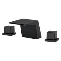 Robinet de lavabo cascade moderne noir mat à double poignée, en laiton massif, réglable eau chaude/froide, robinet de salle de bain de luxe pour la maison