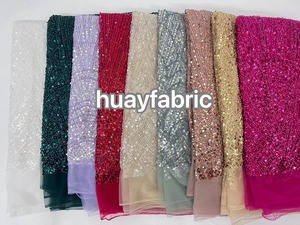 Vải ren lưới đính sequin, hạt cườm và ngọc trai cao cấp HY2206 dành cho váy cưới phong cách châu Âu - Product Image 6