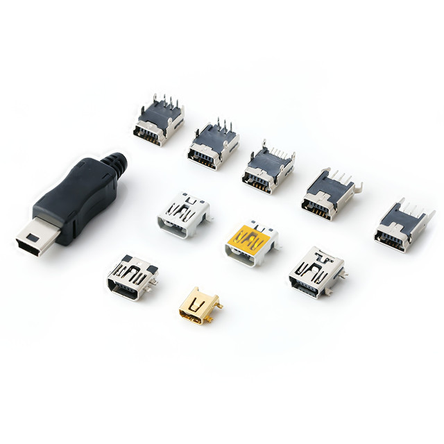 MINIUSB connector four pin patch 5P iron copper shell interface SMT fully attached miniUSB mini female socket