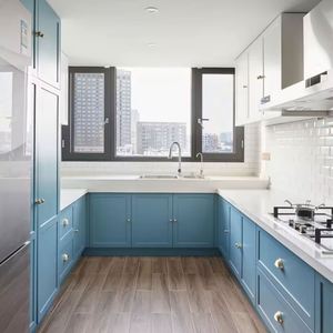 Comptoir en granit de style moderne européen en forme de U, armoires de cuisine de rangement abordables de style shaker blanc - Product Image 3