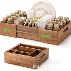 Japanese Style Wooden Extendable Cutlery <b>Storage</b> <b>Box</b> <b>Kitchen</b> Organizer With Compartments Standing Type Solid Wood Rectangular - Product Image 2