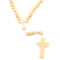 Collier chapelet catholique économique en corde noire nouée avec perles en bois marron et crucifix de Jésus, idéal pour un cadeau