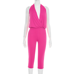 Viviblook D26JP257 Mono informal para mujer, mono sexy sin mangas con cuello en V y hombros descubiertos, mono de longitud media de color sólido - Product Image 2