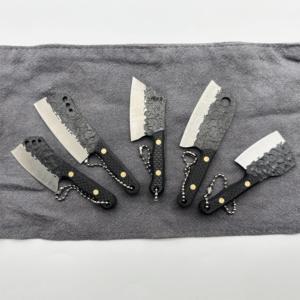 <span class=keywords><strong>Mini</strong></span> couteau droit en acier inoxydable pour chefs, avec manche en caoutchouc et étui de transport en cuir, adapté au camping - Product Image 1
