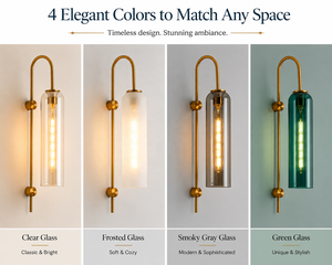 Moderne Scandinavische amberkleurige glazen buisvormige wandlamp met metalen kap voor binnen, geschikt voor hotelkamers en slaapkamers. - Product Image 3