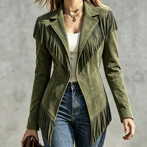 Retro 2026 Fall Faux <strong>Suede</strong> <strong>Fringe</strong> Blazer <strong>Jacket</strong> for Women Tassel Hem Open Front Fitted Western <strong>Jacket</strong> - Product Image 5