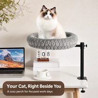 Lit de bureau pour chat pour les employés de bureau, étagère à fixer avec nid douillet en peluche, empêche le chat de se retrouver sur le clavier, perchoir rotatif à 360° pour chat
