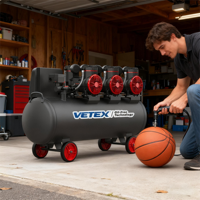 Compresseur d'air portable VETEX OEM 110V 4.8Kw 120L, robuste, haute pression, à moteur à piston, pompe PLC, sans huile, refroidi par air, silencieux, pour gaz CO