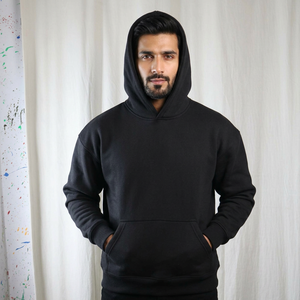 Sudadera con capucha 100% algodón color negro, 450 GSM, forro polar de algodón, bordado personalizado, impresión, relieve, corte holgado, sudaderas Clush Sports - Product Image 1