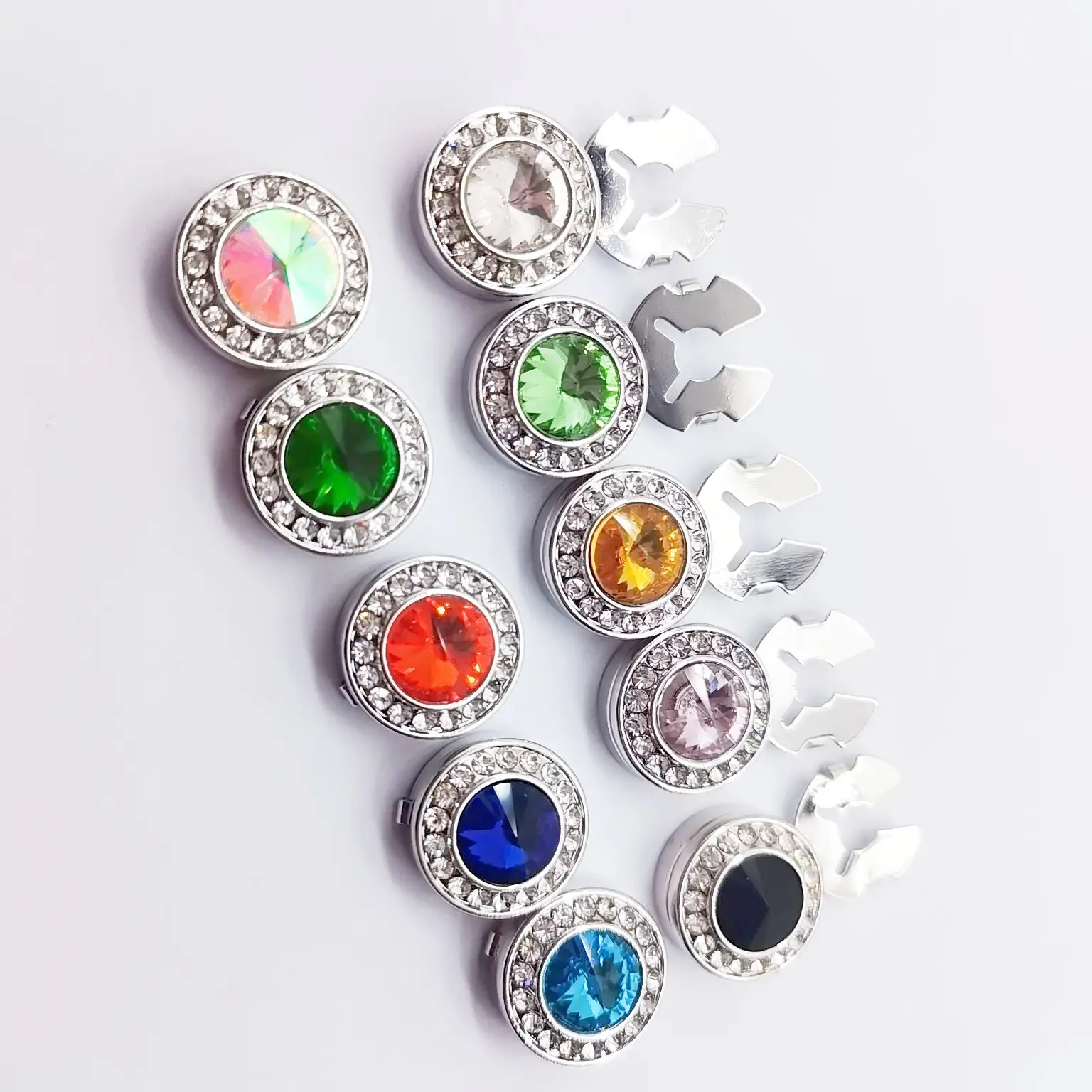 Mode Custom Goedkope Pak Shirt Metalen Manchetknopen Sieraden Bezel Kristal Strass Faux Manchetknopen Covers Voor Kleding