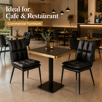 Modernes Gesintertes Stein-Esszimmer-Set Aluminium-Tisch mit Goldkante & Schwarze Gepolsterte Stühle für Restaurant Café Hotel Möbel