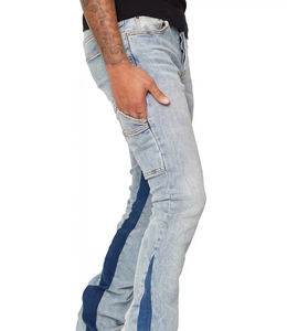 Factory High Quality Men's <strong>Denimpants</strong> Streetwear Flare Wide Leg Jeans Classic Distressed Workwear Baggy Patchwork Contrast Jeans - Product Image 4