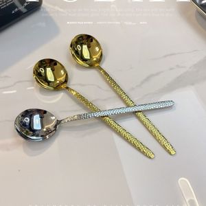 Cuillère ronde martelée en acier inoxydable 304, couleur unie, durable, pour usage domestique et en restaurant - Product Image 2