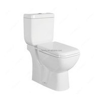 WC moderne en céramique allongé à double chasse avec évacuation par siphon en S, à poser au sol
