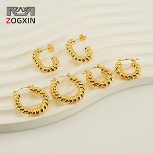 Zogxin Hoop Earrings Gold Plated Twisted Design Stainless Steel For Women Fashion Jewelry - Product Image 1
