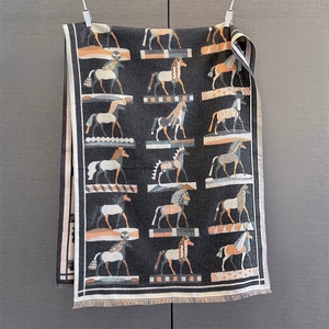 2025 Hoge Kwaliteit Kasjmier Sjaals Met Klassieke Paardenpatronen Dubbelzijdige Luxe Winter Warme Pashmina Sjaal Voor Dames - Product Image 4