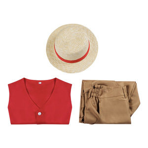Disfraz de Cosplay de One Piece Luffy, Top Rojo, Sombrero de Paja, Pantalones, Atuendo de Anime - Product Image 3