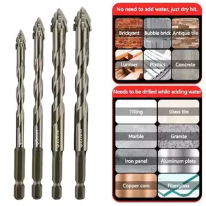 Four-Edged Serrations Drill <b>Bit</b> Set Drilling Tools for Glass Tile and Concrete 6/8/10/12mm Multifunction Drill <b>Bit</b> Set Tools - Product Image 3