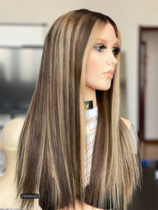 Perruques dentelle frontale en cheveux humains 13*5 HD personnalisées, couleur marron avec coloration blonde, 20 pouces pour femmes - Product Image 2