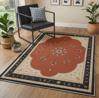 Tapis GHT Bohème 3D carré en velours polyester à poils ras, épaisseur moyenne, motifs géométriques, avec envers en plastique à pois pour salon