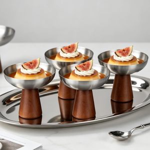 Ensemble de coupes à glace et de coupes à dessert en acier inoxydable Choxila, base en bois moderne, polyvalent pour les coupes glacées et les trifles, fabriqué en Chine - Product Image 2