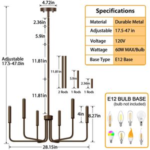 TSINYE <span class=keywords><strong>Lustre</strong></span> antique à 6 lumières, style bougie, style empire, grande branche classique, suspension en <span class=keywords><strong>fer</strong></span> forgé pour salle à manger et salon - Product Image 5