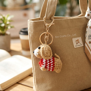 Portachiavi all'uncinetto a forma di Bassotto, fatto a mano, mini, in filato, lavorato a maglia, Amigurumi, simpatico, di lusso, ciondolo per borsa, bambola giocattolo a forma di cucciolo - Product Image 2