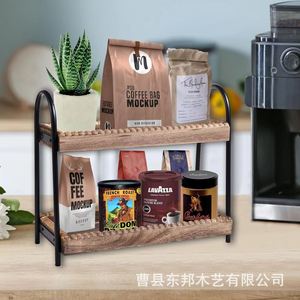 Wooden And Wrought Iron Double Layer Storage <b>Rack</b> Industrial Style Multi Functional For Bathroom <b>Kitchen</b> Countertop - Product Image 3
