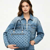 Sac fourre-tout vintage pour femme, sac à bandoulière en jean imprimé monogramme, sac à main grande capacité, sac de voyage décontracté, sac de shopping, sac à poignée supérieure