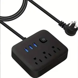 1.2M Home Office Travel Computer 3 AC Outlets 3 USB Flat Plug Desktop Charging Station With Overload Protection Power Strip