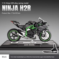 Modèle miniature en métal Kawasaki Ninja H2R à l'échelle 1:12, avec son et lumière, direction des roues avant, ornement de moto, jouet en alliage