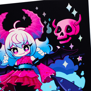 Póster de Papel con Impresión de Arte Holográfico de Anime Personalizado, Impresiones de <span class=keywords><strong>Manga</strong></span> con Lámina Holográfica, Decoración de Pared Estilo Chibi de Chica Demonio Japonesa - Product Image 4