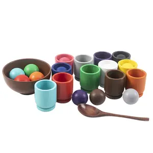Montessori Color Sorting Balls in Cups Toy, Wooden Sorter, Gift for Toddler