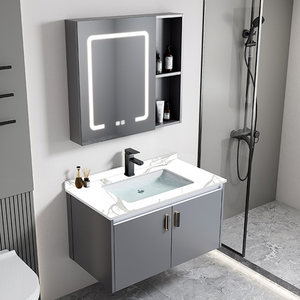 Mueble de Baño Moderno de Pared con Acabado Lacado LED Resistente al Agua, de Aleación de Aluminio, con <span class=keywords><strong>Lavabo</strong></span> de Cerámica - Product Image 5