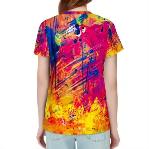 Camiseta de manga corta para mujer, algodón transpirable Spandex, una para todos los coreanos, dibujos animados en 3D, Diamante ajustado, letra corta con agujeros y remaches - Product Image 2