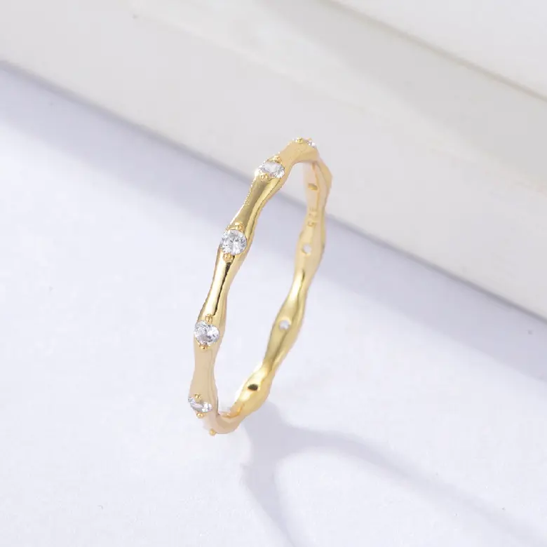 S925 sterling silver simple geometric jewelry Korean fashion gold plated bamboo zircon band finger rings female