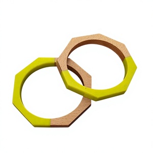 New Vintage Trendy Wooden & Resin <b>Bangle</b> <b>Bracelets</b> Design Hexagon Shape Yellow Resin Inlay Unisex Fashion Jewelry Wedding Woman - Product Image 4