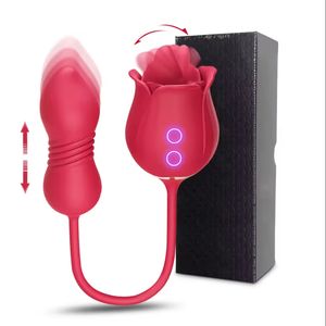Vibratore a Forma di Rosa per Adulti, Stimolatore del Punto G, Capezzoli e Clitoride con Funzione di Leccata e Spinta per Coppie - Product Image 1