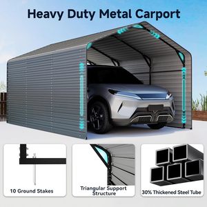 Abri de voiture en métal robuste 10x15 pieds, <span class=keywords><strong>garage</strong></span> extérieur avec panneaux latéraux en métal, abris de voiture fermés pour voitures et bateaux - Product Image 5