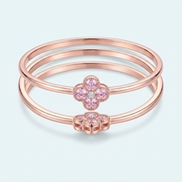 QX personnalisé OEM bijoux fins de luxe pour femmes plaqué or rose 18 carats 925 argent sterling trèfle à quatre feuilles fleur bague en zircon cubique