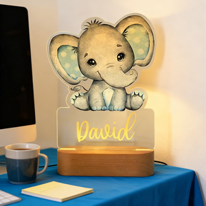 Veilleuse LED à lumière blanche chaude alimentée par USB avec base en bois au design de dessin animé moderne, forme ovale pour une utilisation en chambre à coucher - Product Image 1