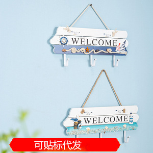 Welcome Sign Coat <b>Hooks</b> <b>Wall</b> Mounted 33x15x85cm Pine Wood With Seashell Design For Entryway And Foyer Decorative Hanger - Product Image 5