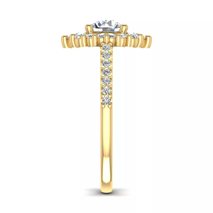 แหวนทองคำ 18K สีเหลือง ดีไซน์ Cathedral Split Shank ประดับเพชรทรงกลมแบบ Halo Pave สำหรับงานหมั้นและงานแต่งงาน - Product Image 3