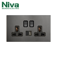Prise électrique double universelle Niva avec USB Type-C, panneau en acier inoxydable standard UK, interrupteurs muraux et prises domestiques