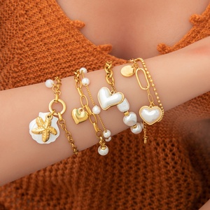 สร้อยข้อมือรูปหัวใจชุบทอง 18K สแตนเลสสตีล สไตล์มหาสมุทร แบบชั้นเดียวและสองชั้น แฟชั่นเครื่องประดับลิงค์เก๋ๆ ทำเองได้ - Product Image 1