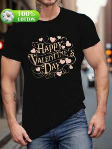 T-Shirt per San Valentino con Stampa Cuore Nero Oro Rosa, Manica Corta Casual da Uomo, Vestibilità Regolare, 100% Cotone 180g, Lavabile in Lavatrice - Product Image 3