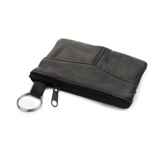 Monedero de cuero negro con cremallera y anillo para llaves y artículos pequeños - Product Image 1