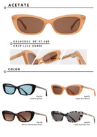 Lunettes de soleil VIFF EA2412002 en acétate, légères et confortables, avec monture complète, protection UV400, style œil de chat, color block, pour la vente en gros
