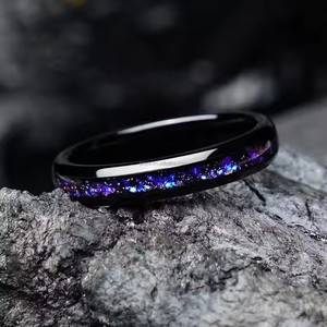 Poya đồ trang sức 4mm tím thạch anh tím màu xanh sỏi Inlay Đen Tungsten Nhẫn hợp thời trang cưới engagement kỷ niệm - Product Image 5